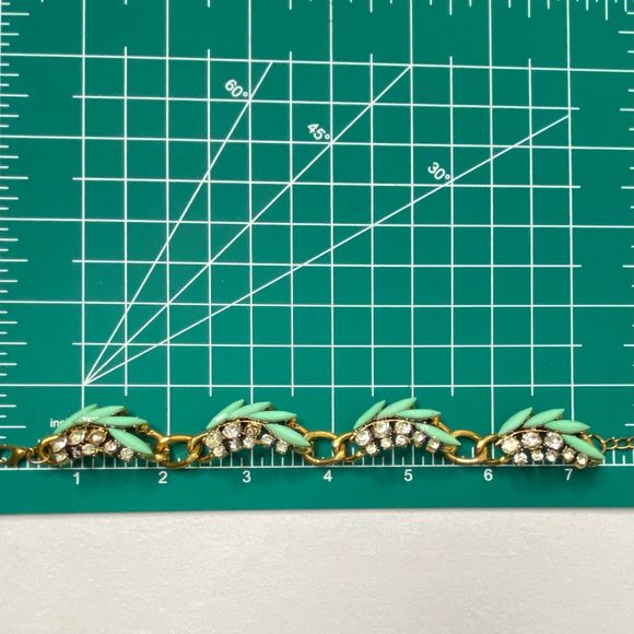 Chain Bracelet Mint Green Marquise Stone Clear Rhinestones In Gold Tone Links - Picture 7 of 10